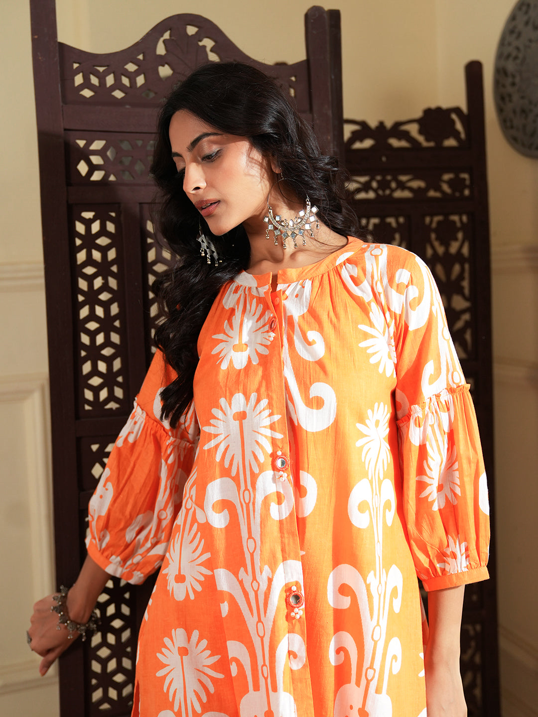 Ikkat Print orange Co-ord Set