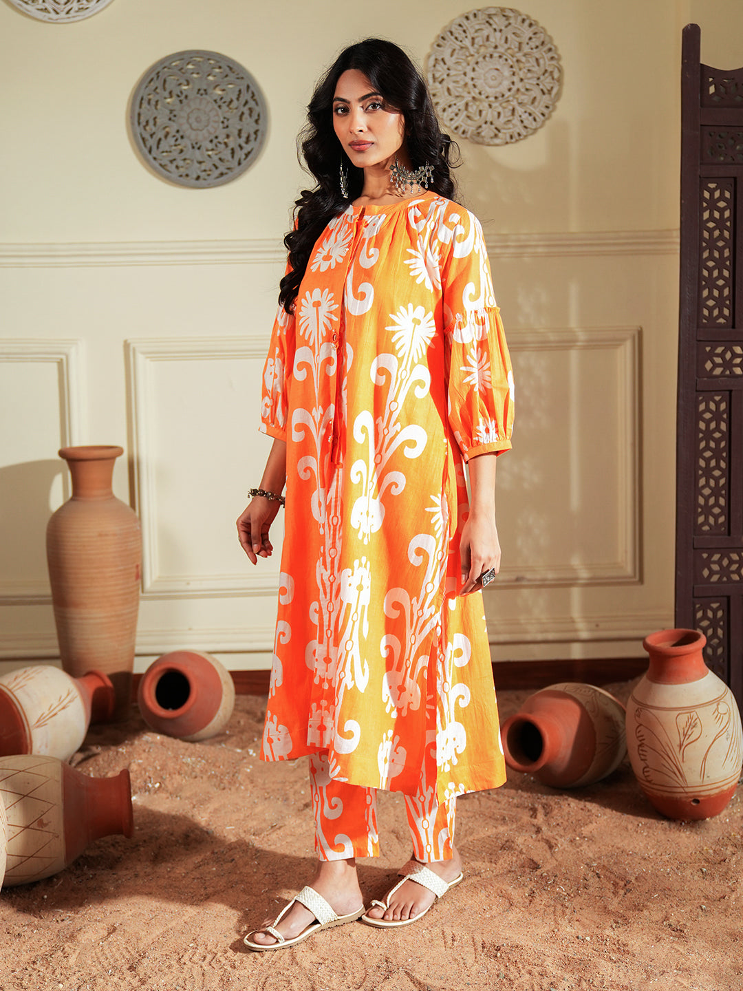 Ikkat Print orange Co-ord Set