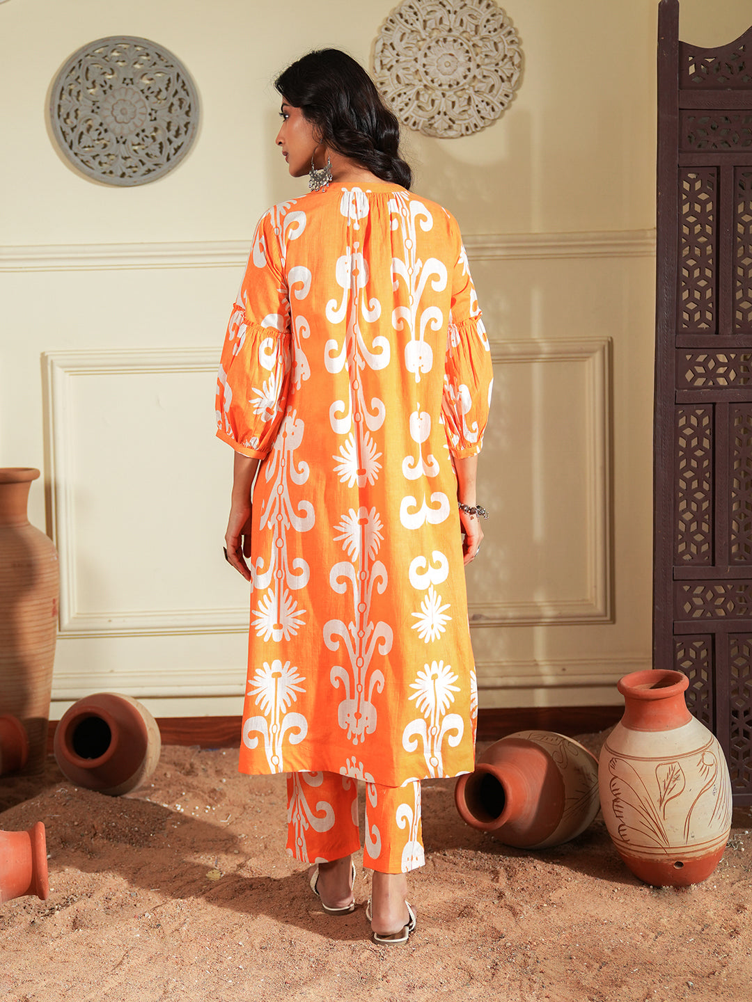 Ikkat Print orange Co-ord Set