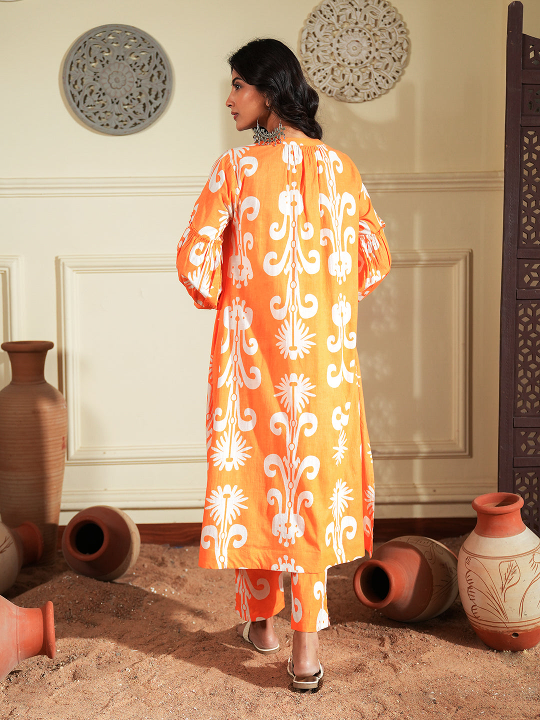 Ikkat Print orange Co-ord Set