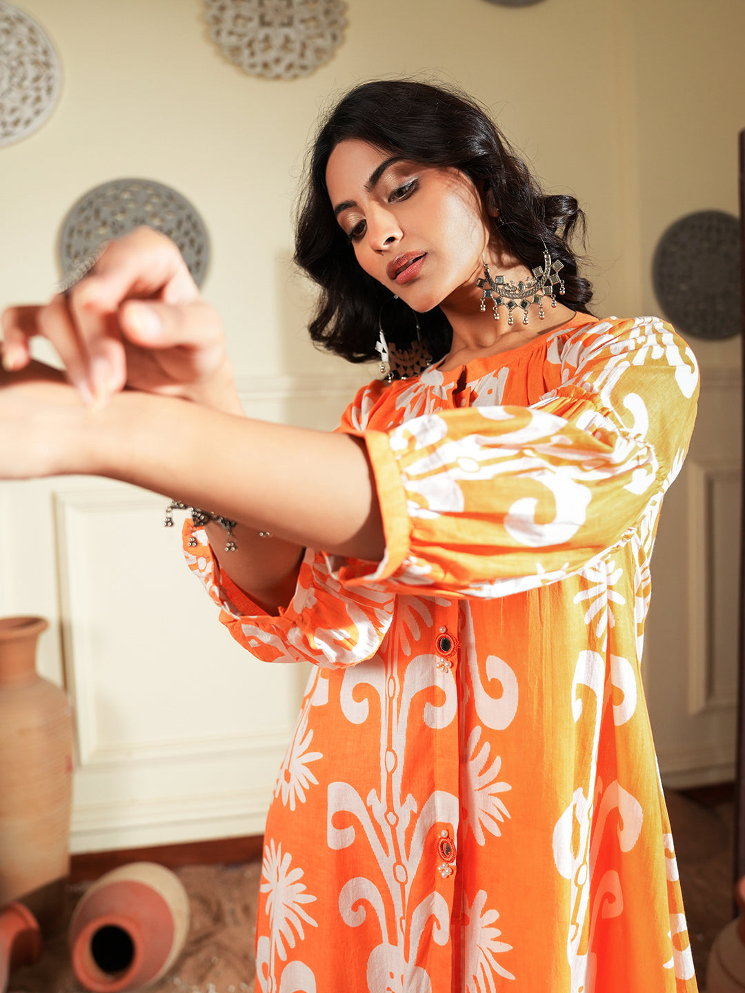 Ikkat Print orange Co-ord Set