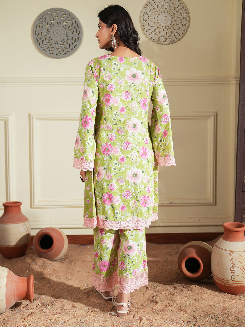 Green Floral Print Cotton Co-ord Set