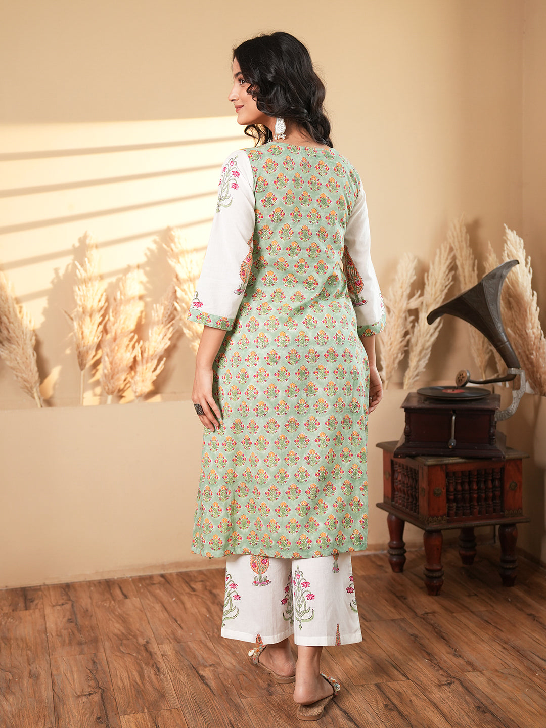 White Floral Cotton Kurta Set