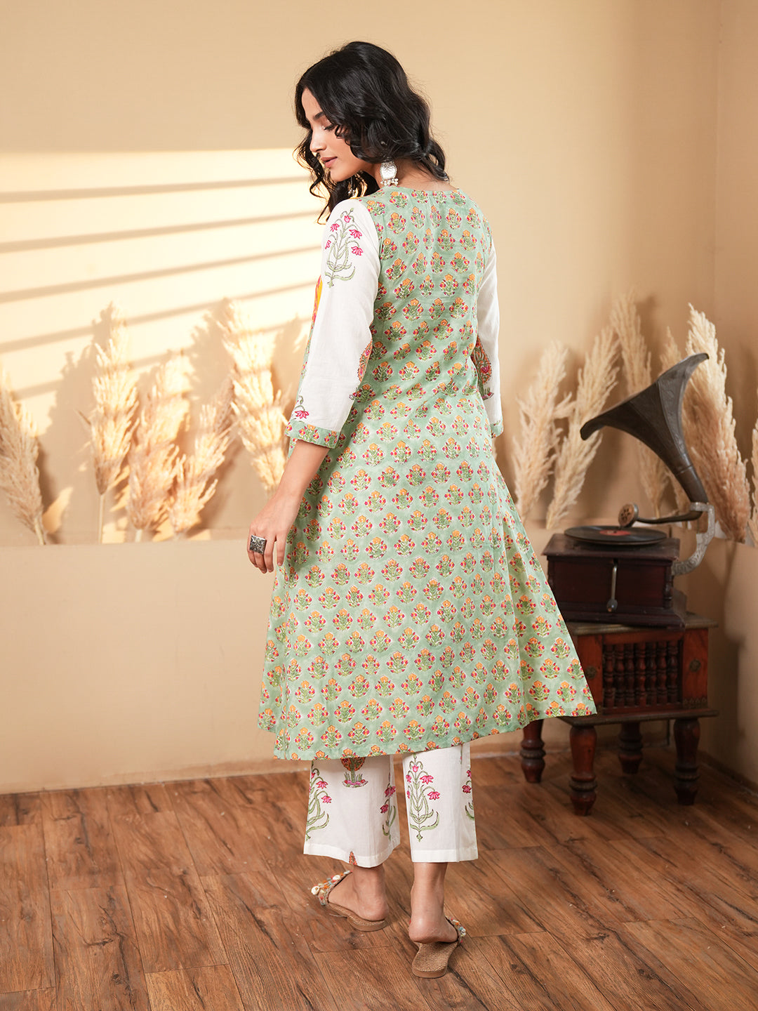 White Floral Cotton Kurta Set