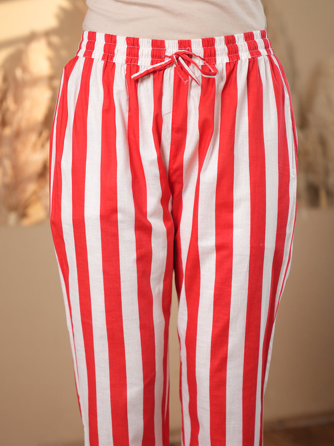 Red Floral Stripe Cotton Kurta Set