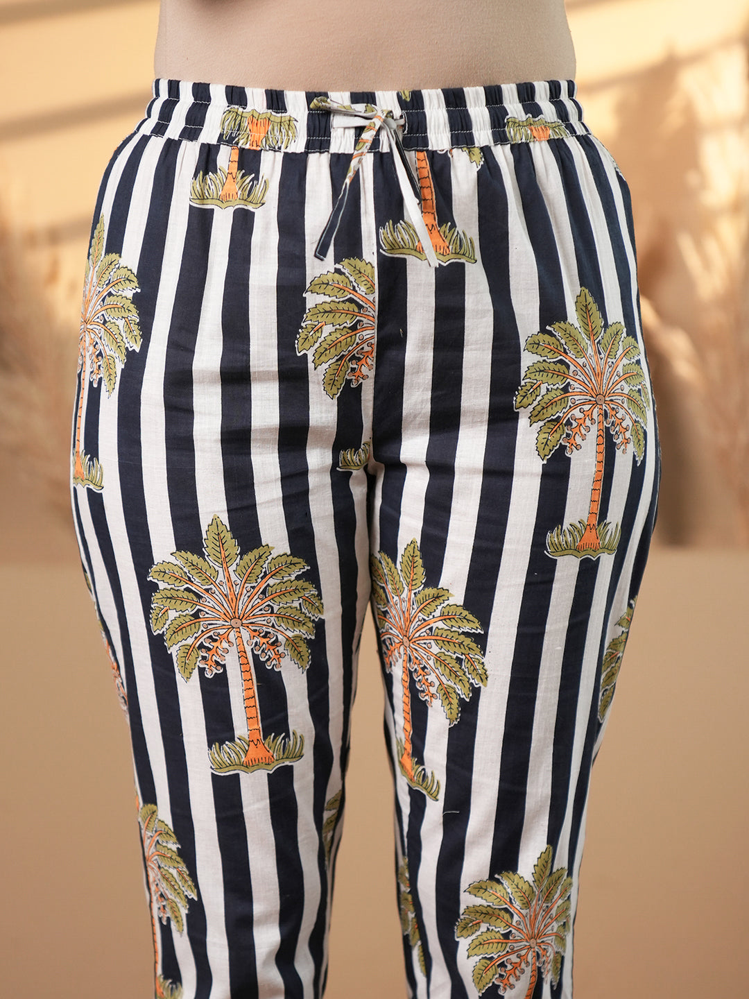 Striped A-Line Cotton Co-ord Set with Printed Motifs