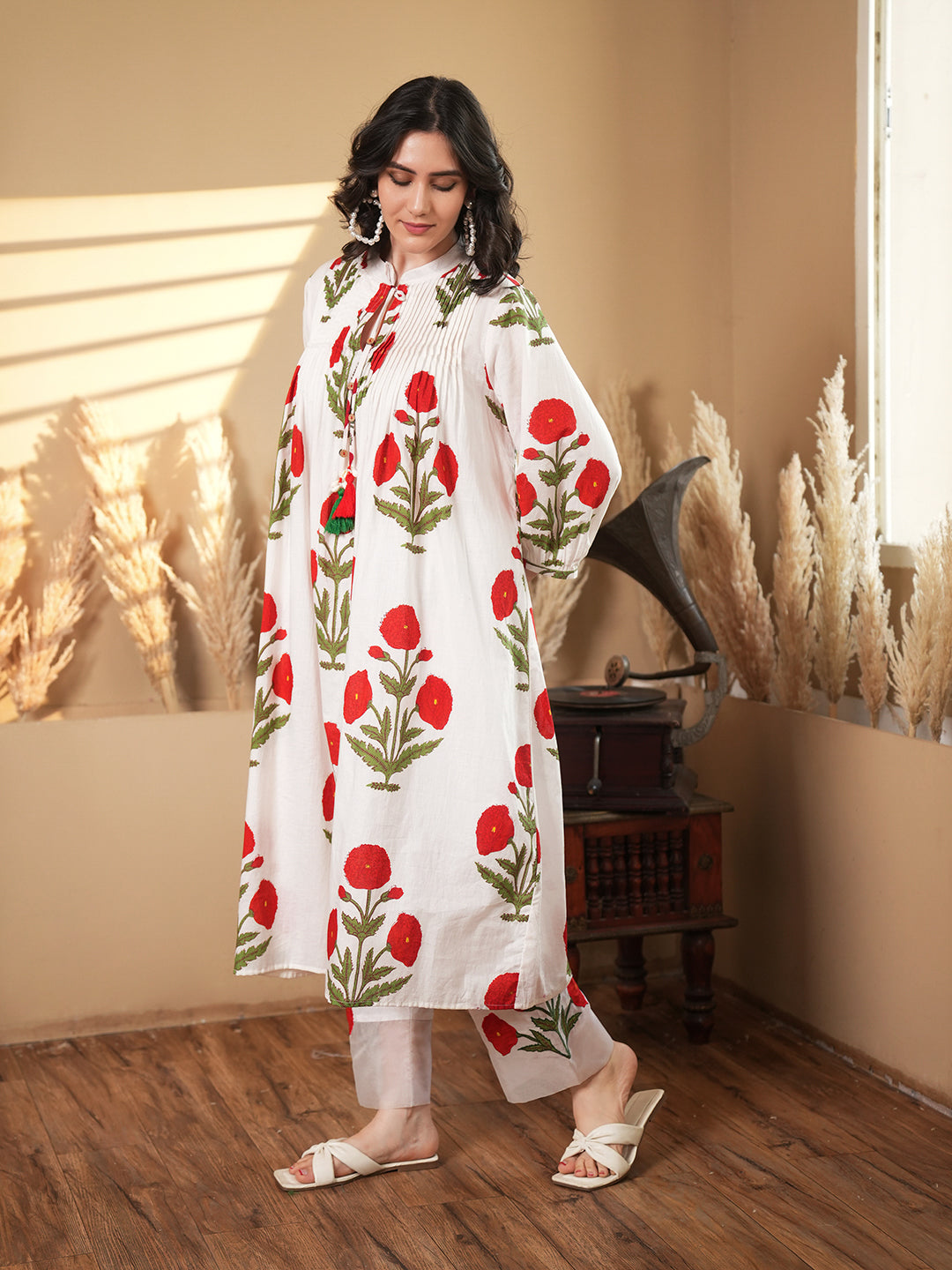 White Cotton Floral A-Line Co-ord Set