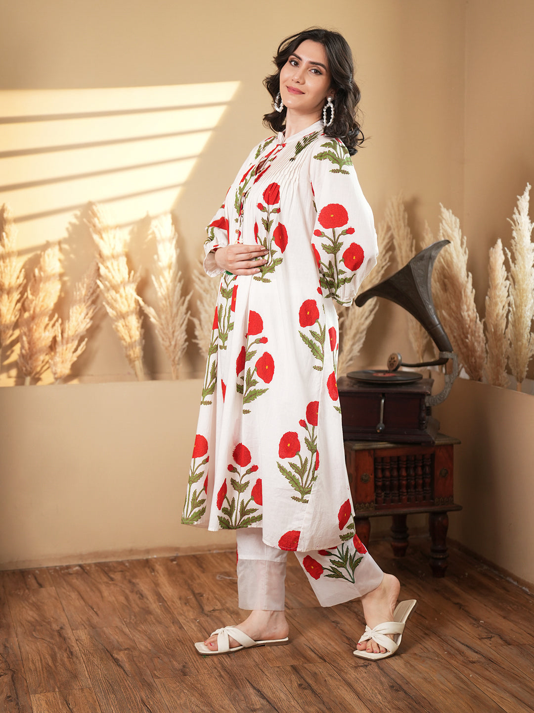 White Cotton Floral A-Line Co-ord Set