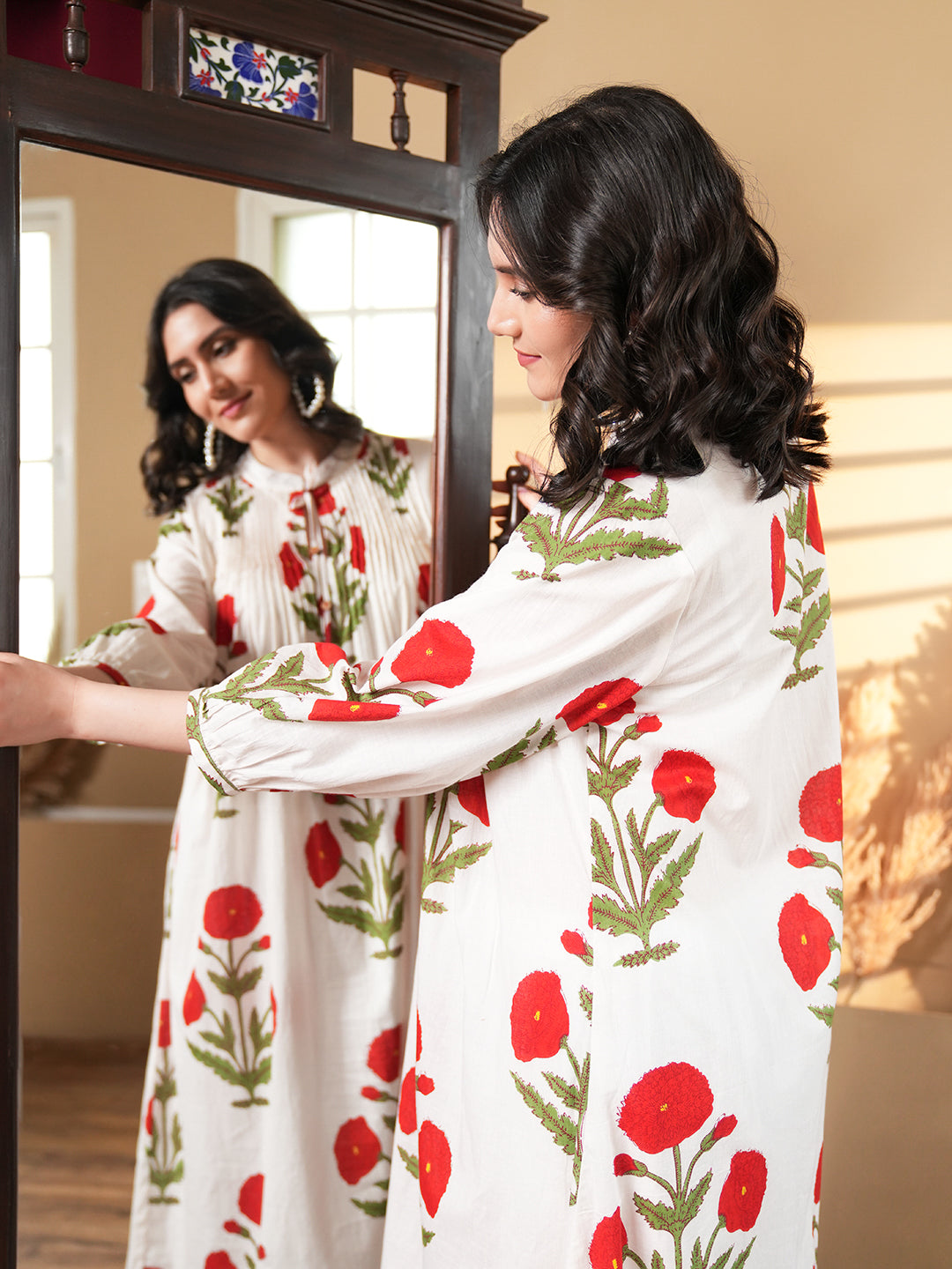 White Cotton Floral A-Line Co-ord Set