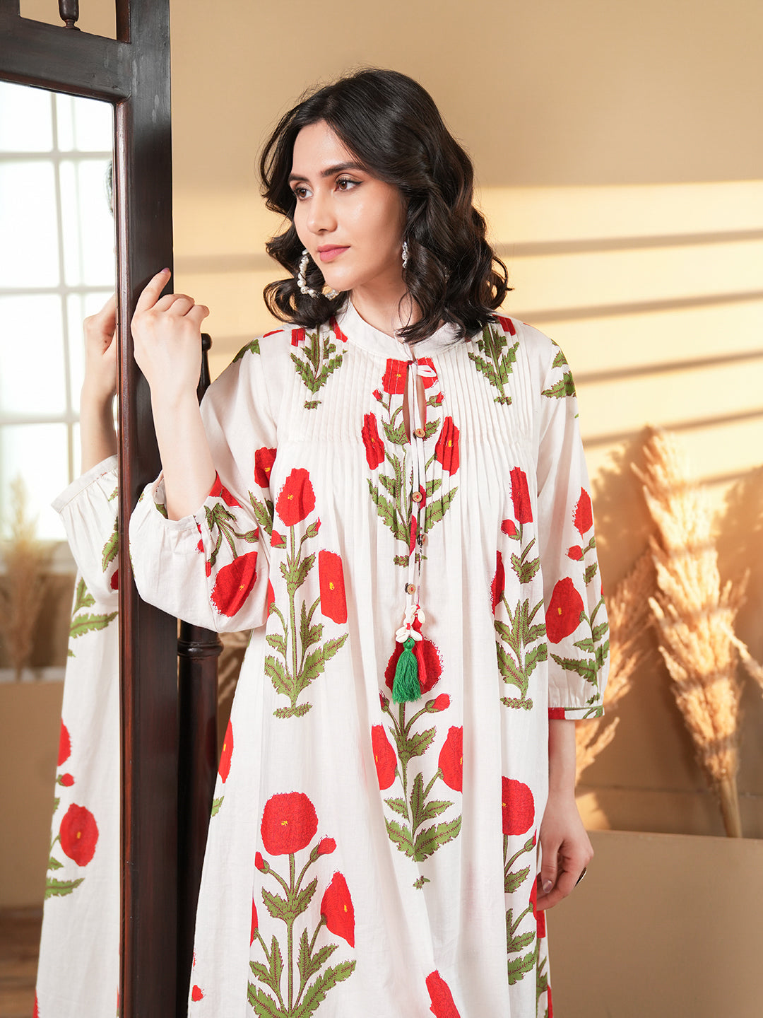 White Cotton Floral A-Line Co-ord Set