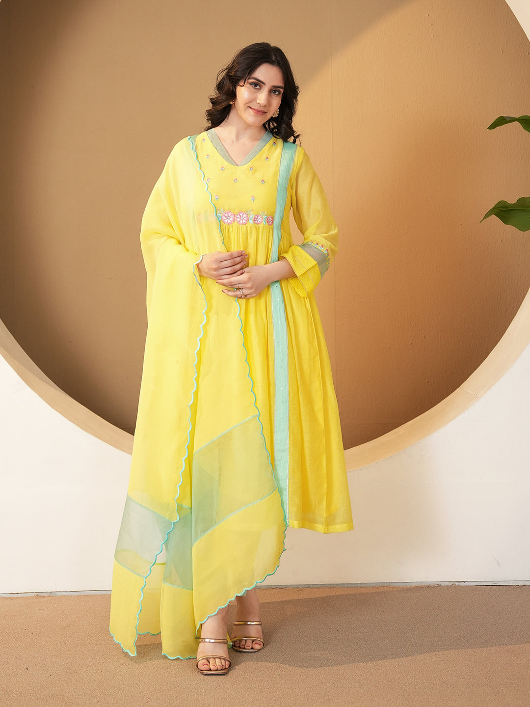 Sunshine Yellow Embroidered Chanderi Kurta Set & Dupatta