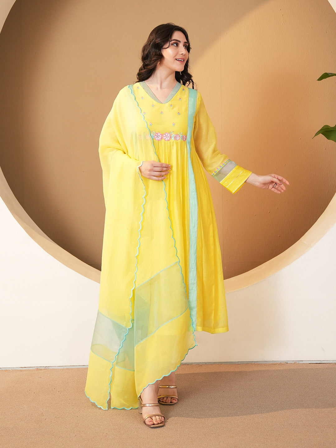 Sunshine Yellow Embroidered Chanderi Kurta Set & Dupatta