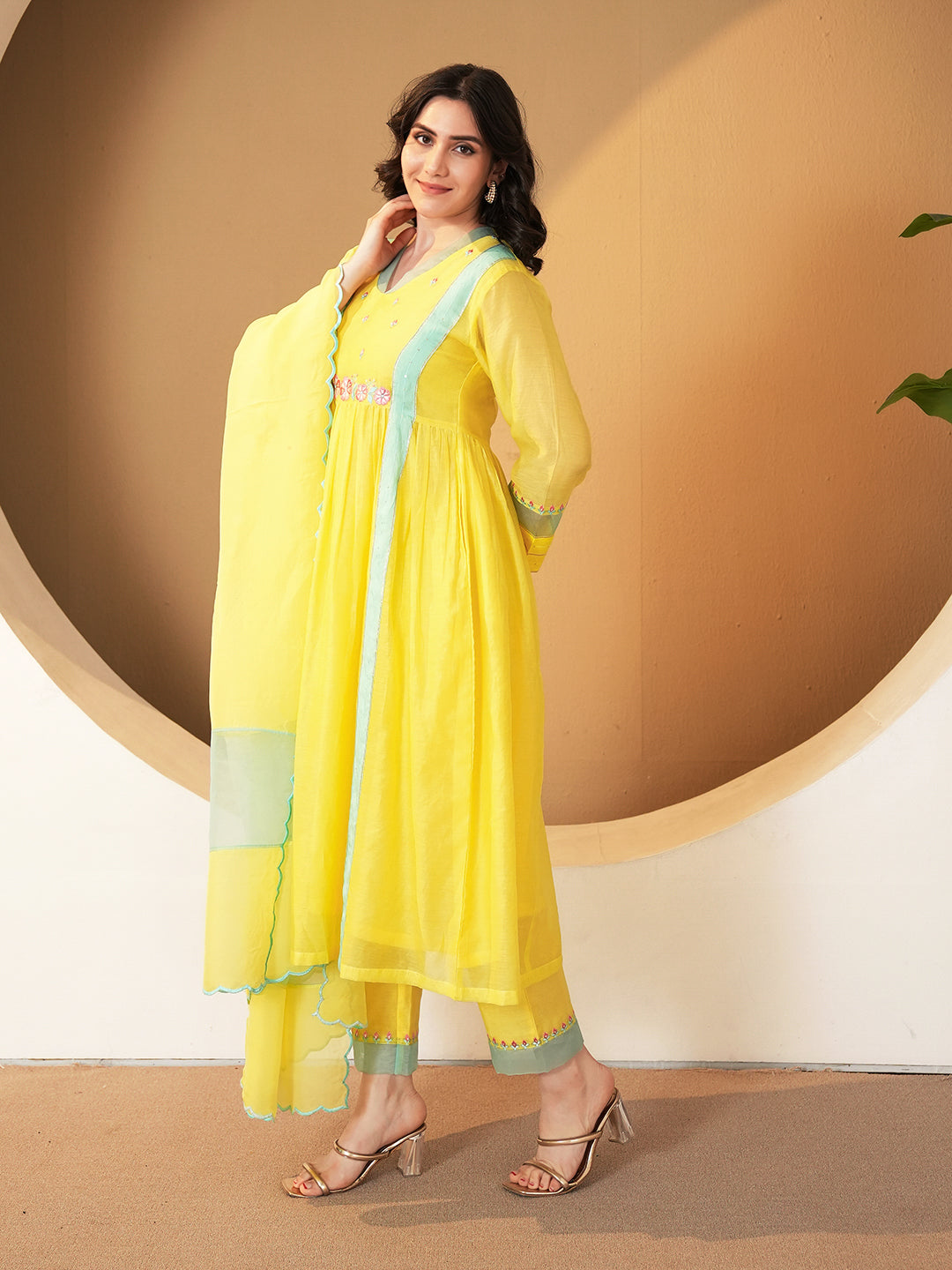 Sunshine Yellow Embroidered Chanderi Kurta Set & Dupatta