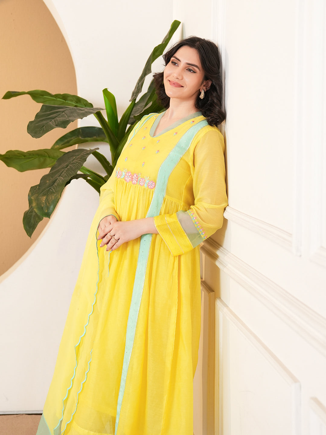 Sunshine Yellow Embroidered Chanderi Kurta Set & Dupatta