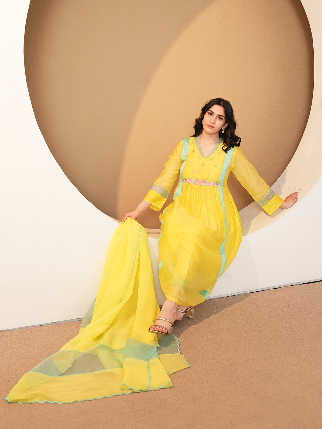 Sunshine Yellow Embroidered Chanderi Kurta Set & Dupatta