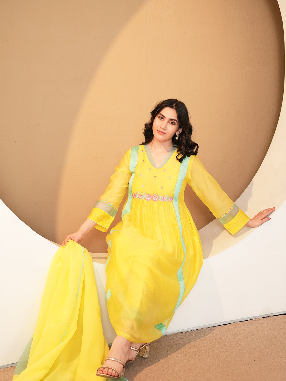 Sunshine Yellow Embroidered Chanderi Kurta Set & Dupatta