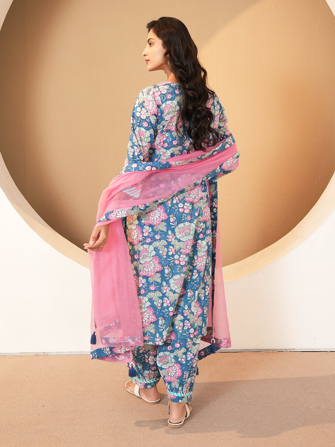 Blue Pintuck Cotton Kurta set with Dupatta
