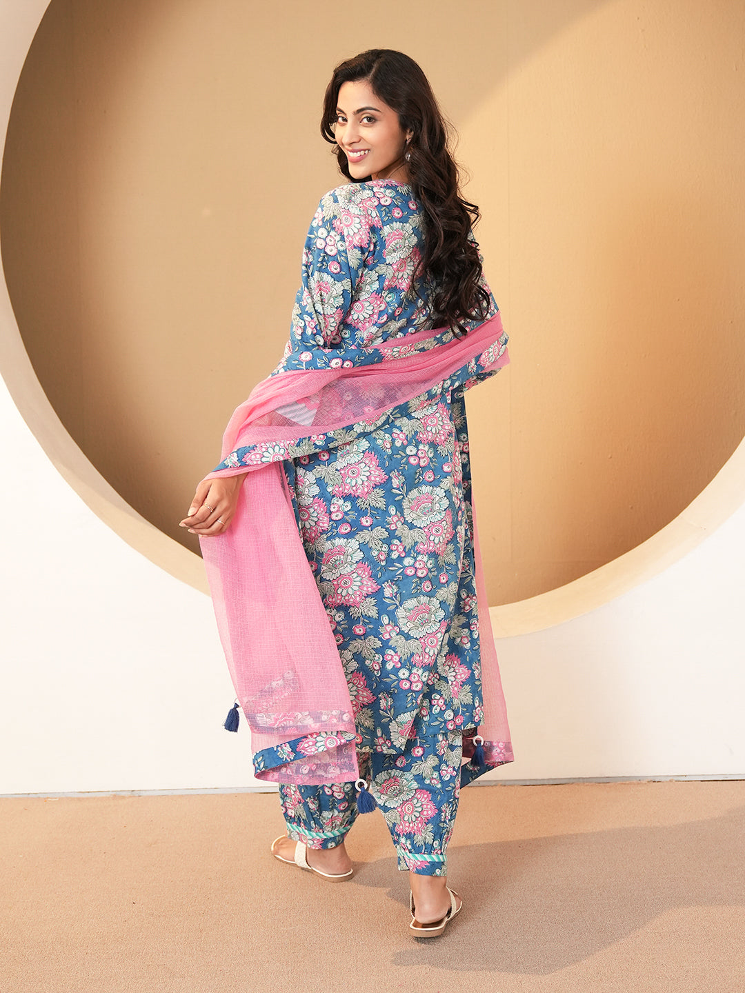 Blue Pintuck Cotton Kurta set with Dupatta