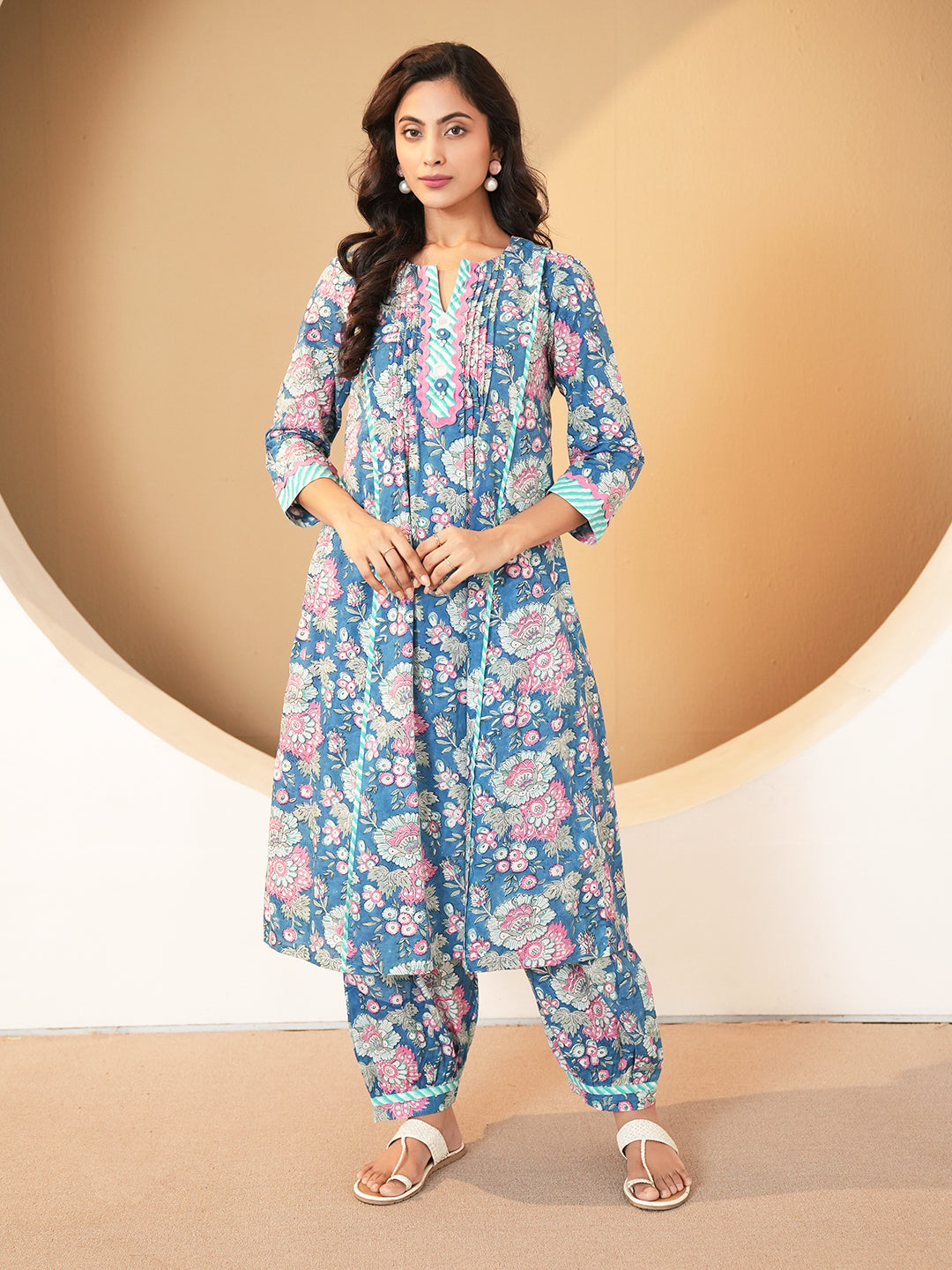 Blue Pintuck Cotton Kurta set