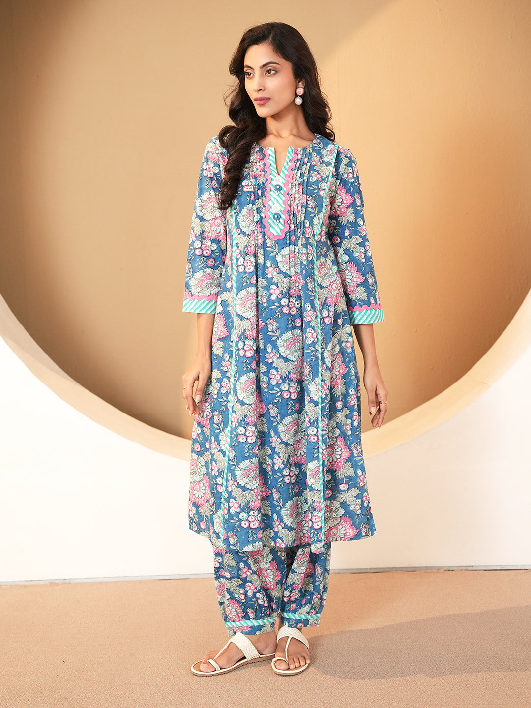 Blue Pintuck Cotton Kurta set