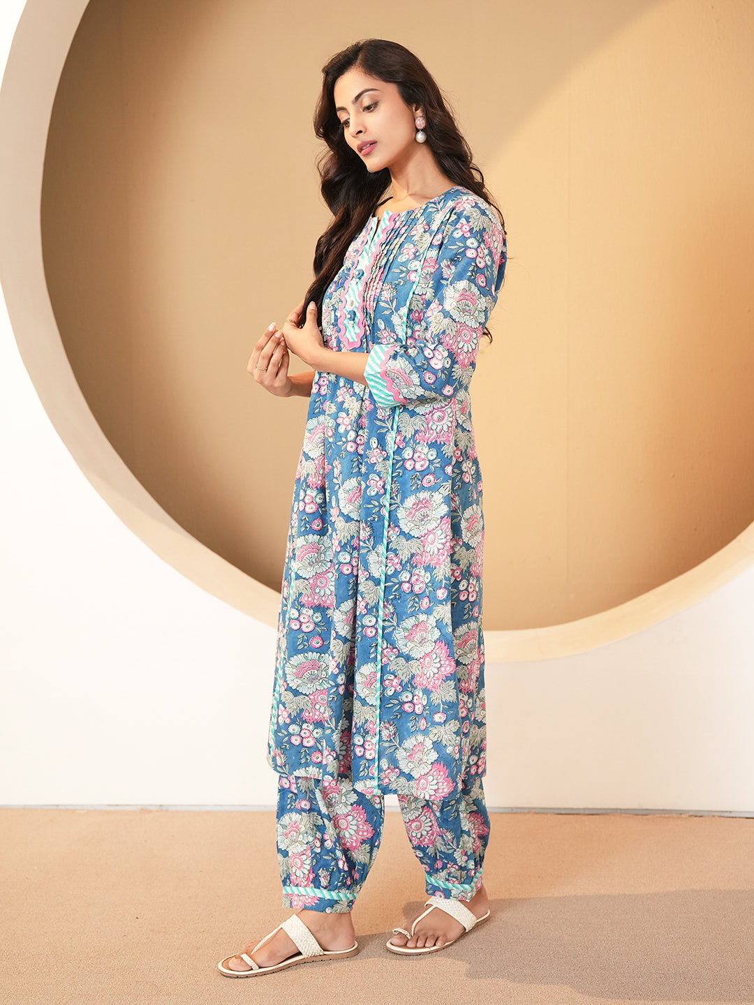 Blue Pintuck Cotton Kurta set