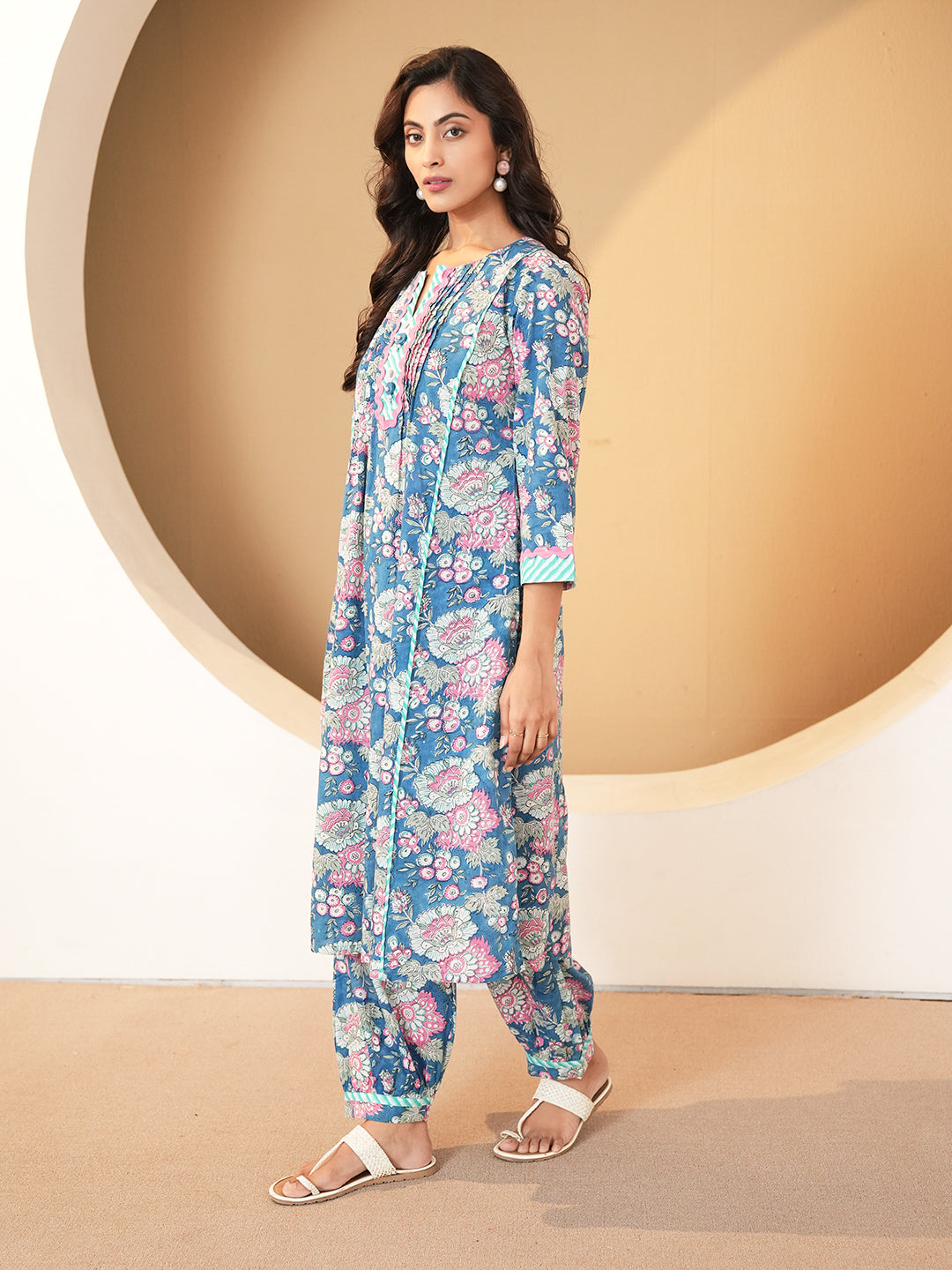Blue Pintuck Cotton Kurta set
