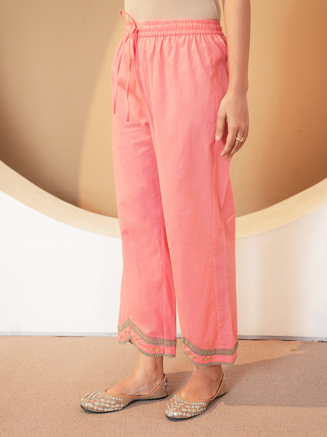 Dusty Rose Lace Cotton Kurta Set