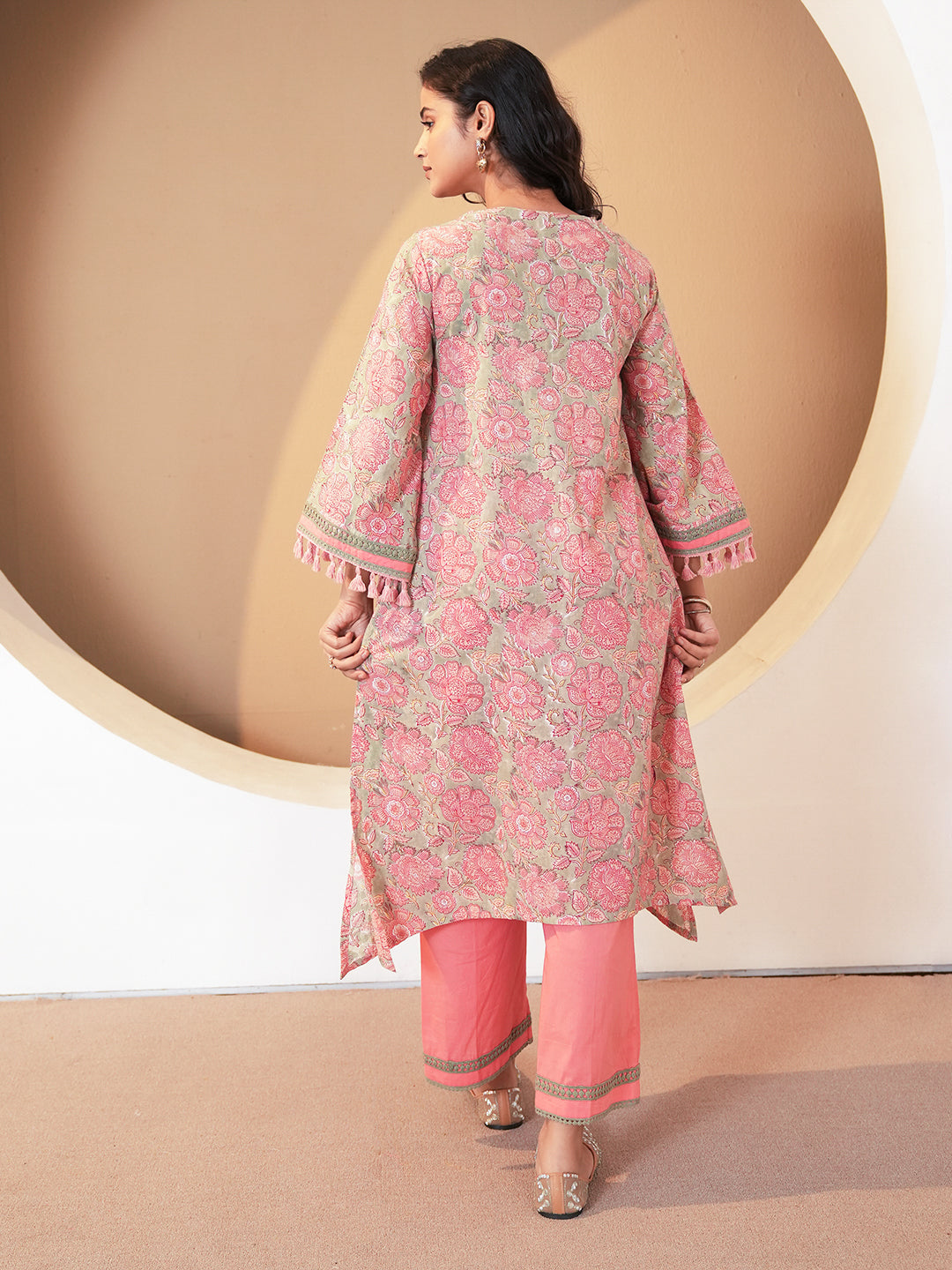 Dusty Rose Lace Cotton Kurta Set