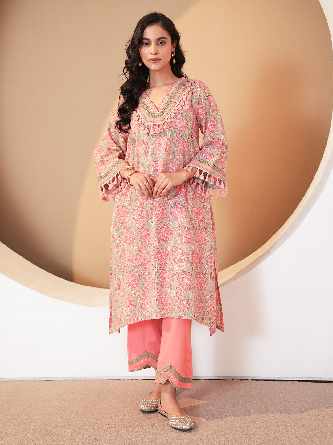 Dusty Rose Lace Cotton Kurta Set