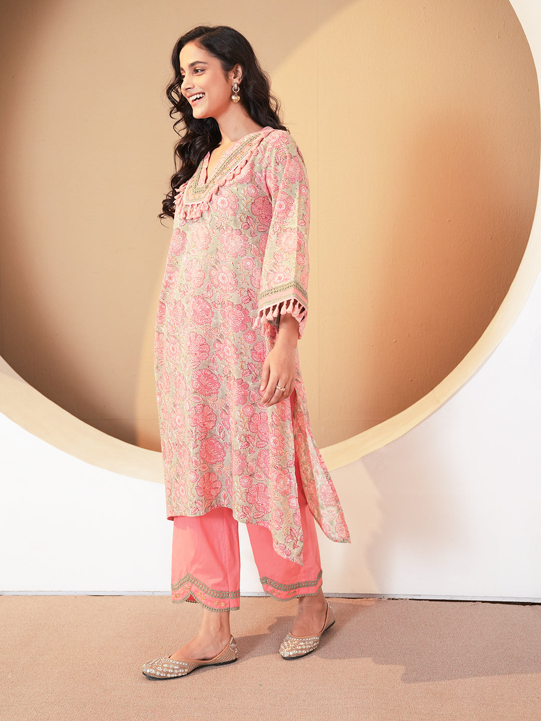 Dusty Rose Lace Cotton Kurta Set
