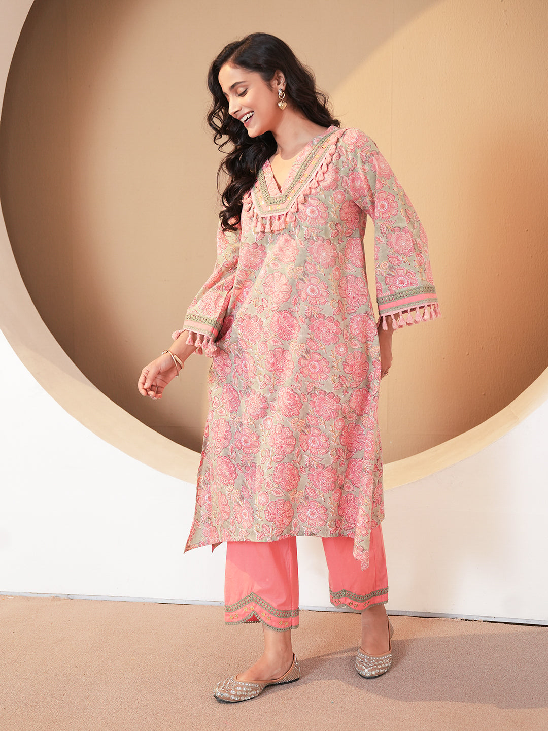 Dusty Rose Lace Cotton Kurta Set