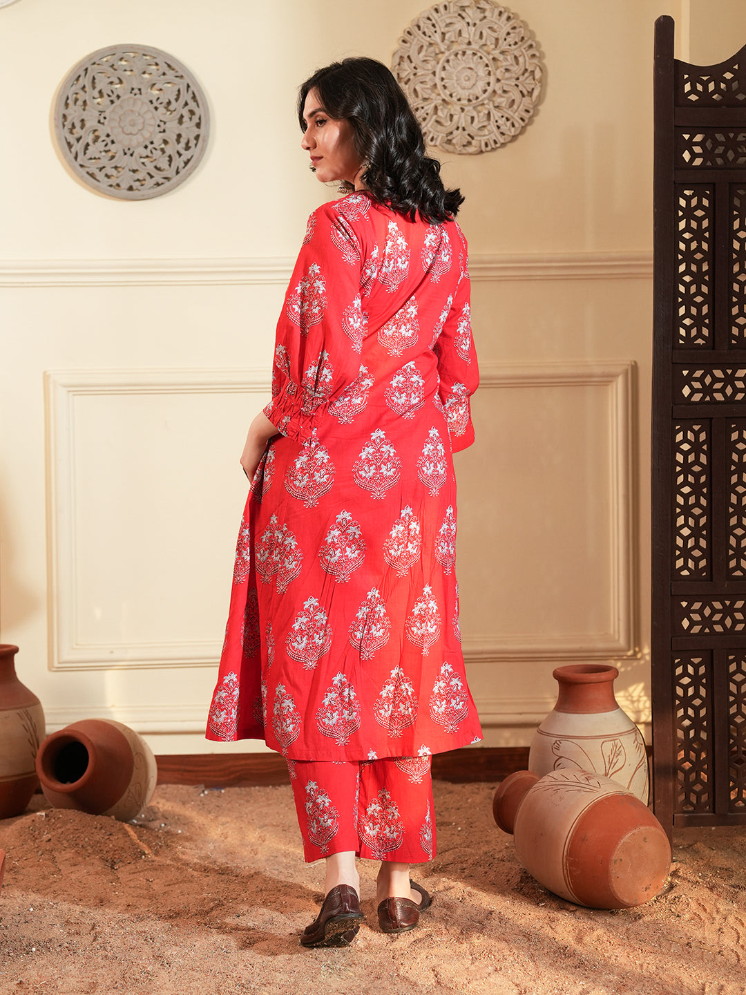 Red Buta Pintuck Cotton Kurta Set