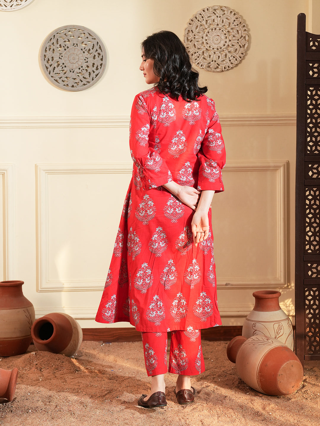 Red Buta Pintuck Cotton Kurta Set
