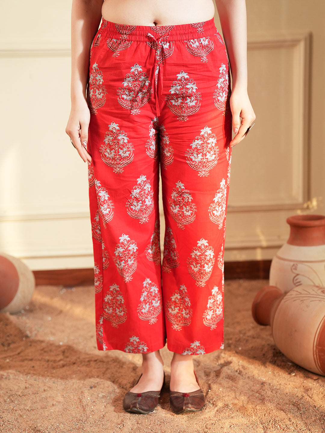 Red Buta Pintuck Cotton Kurta Set