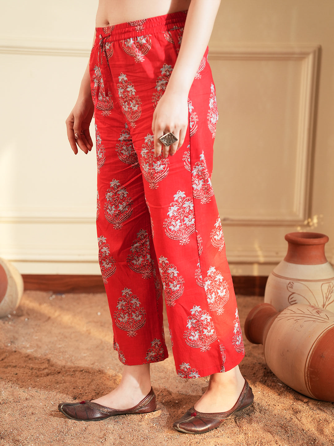Red Buta Pintuck Cotton Kurta Set