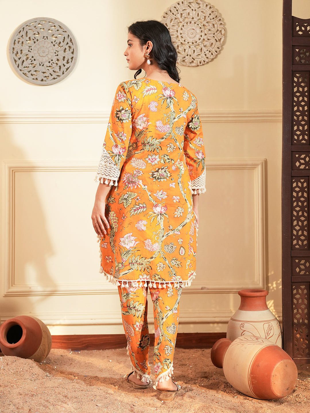 Mustard Printed Cotton A-Line Co-ord Set