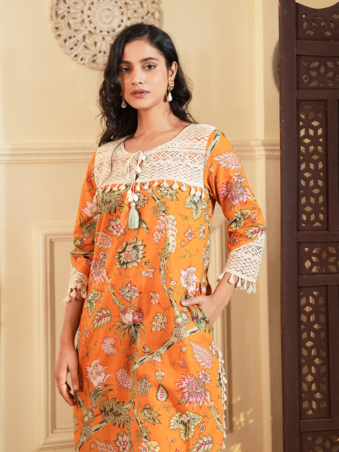Mustard Printed Cotton A-Line Co-ord Set