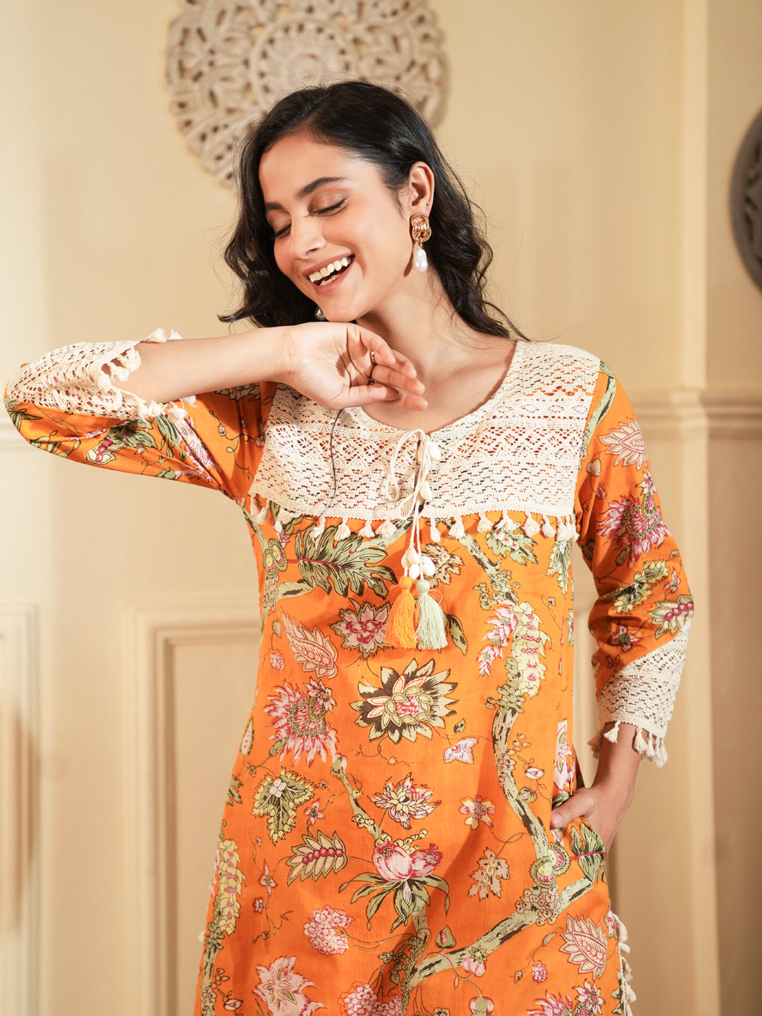 Mustard Printed Cotton A-Line Co-ord Set
