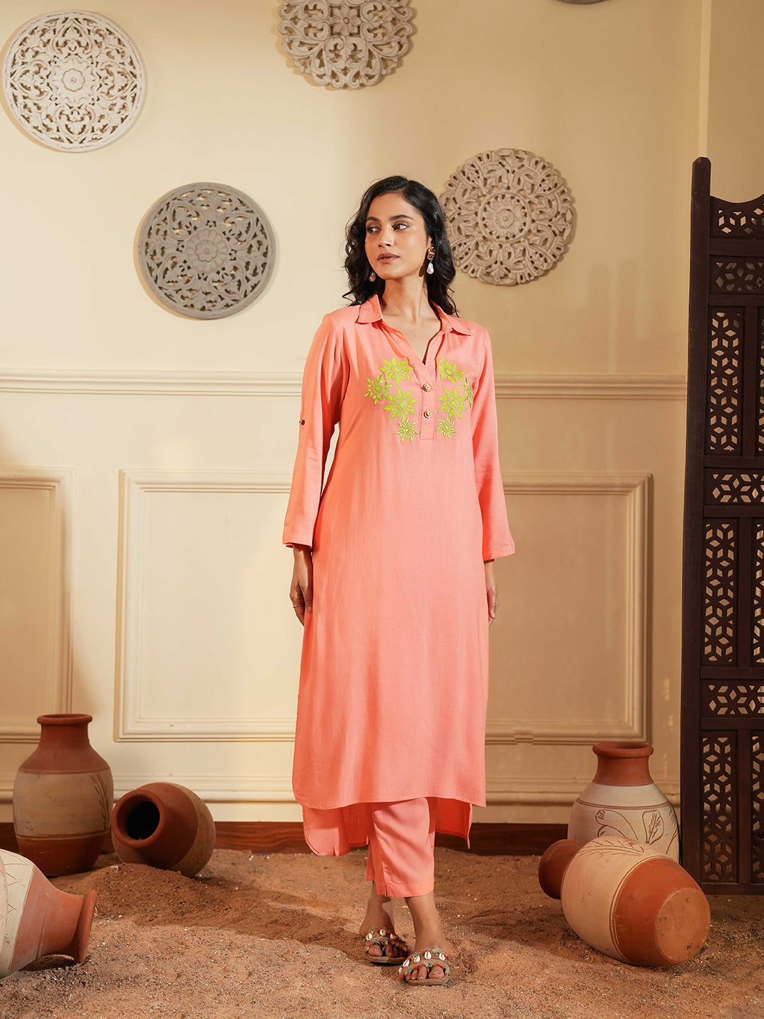 Peach Rayon Co-ord Set