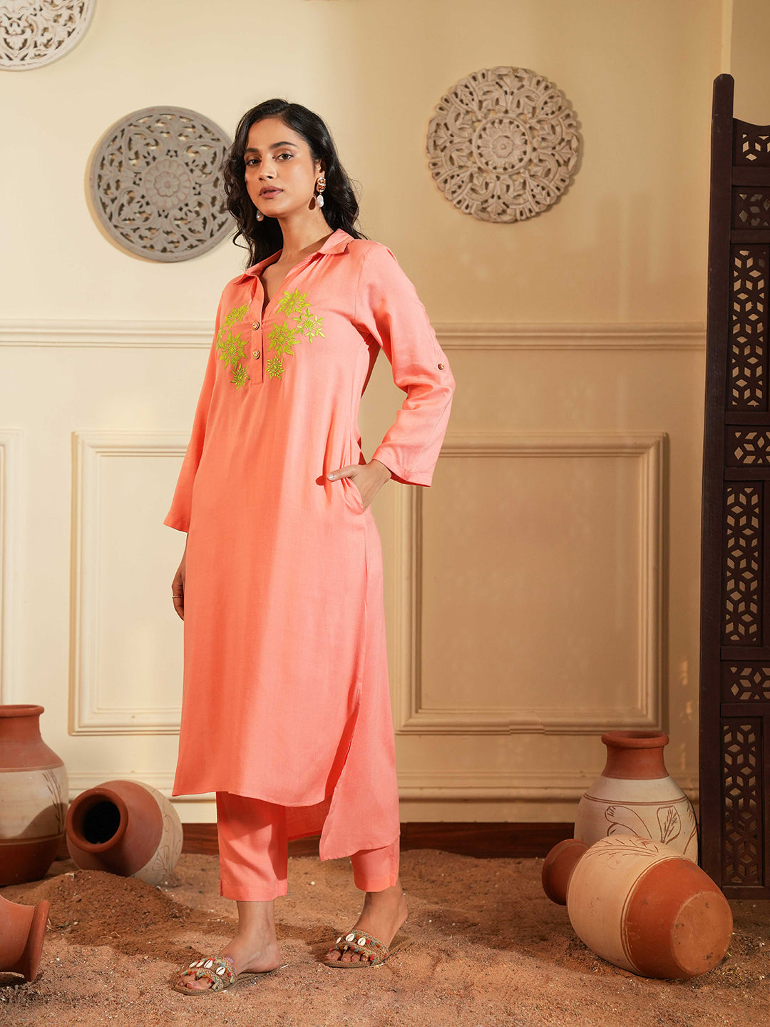 Peach Rayon Co-ord Set