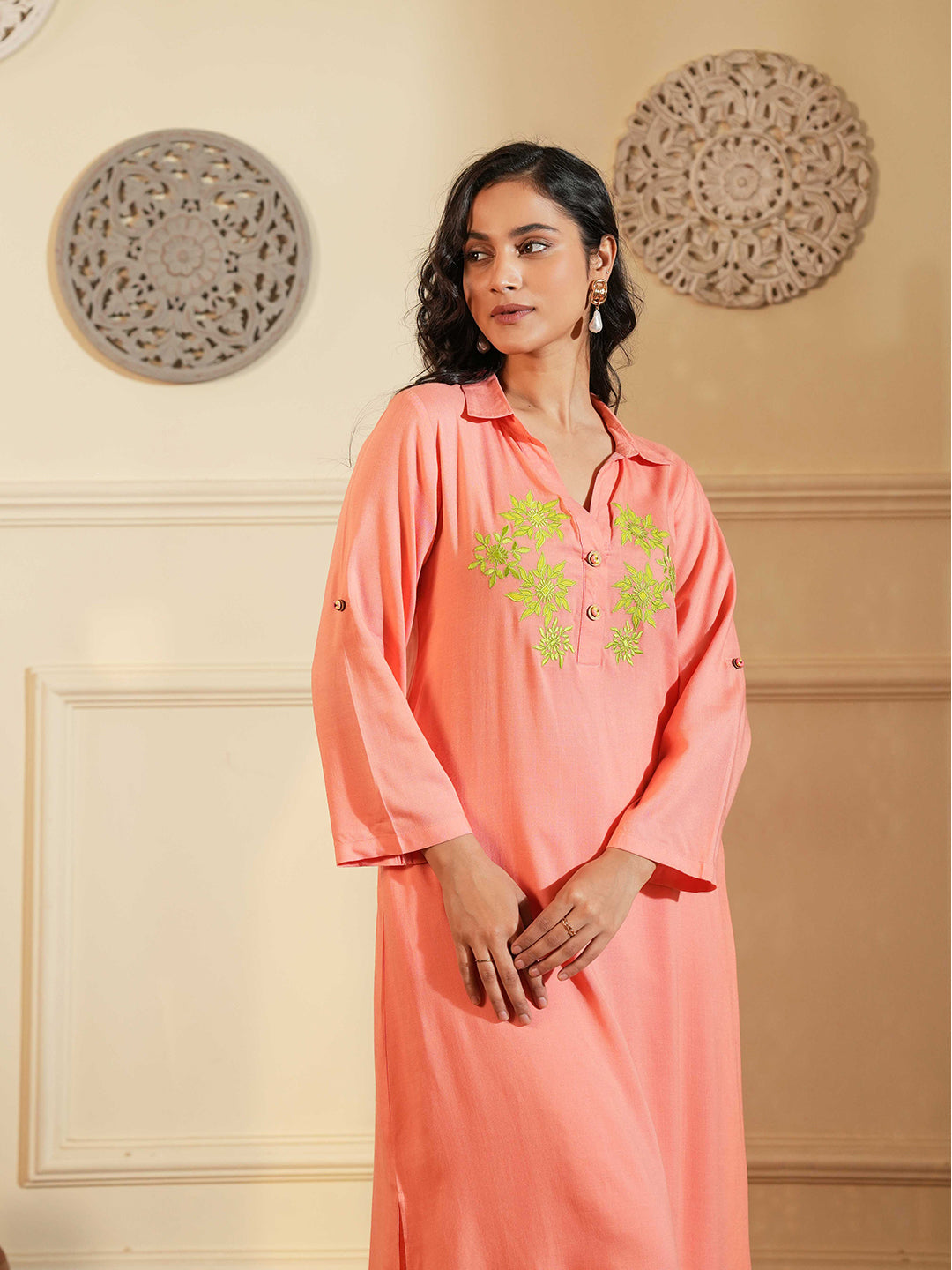 Peach Rayon Co-ord Set