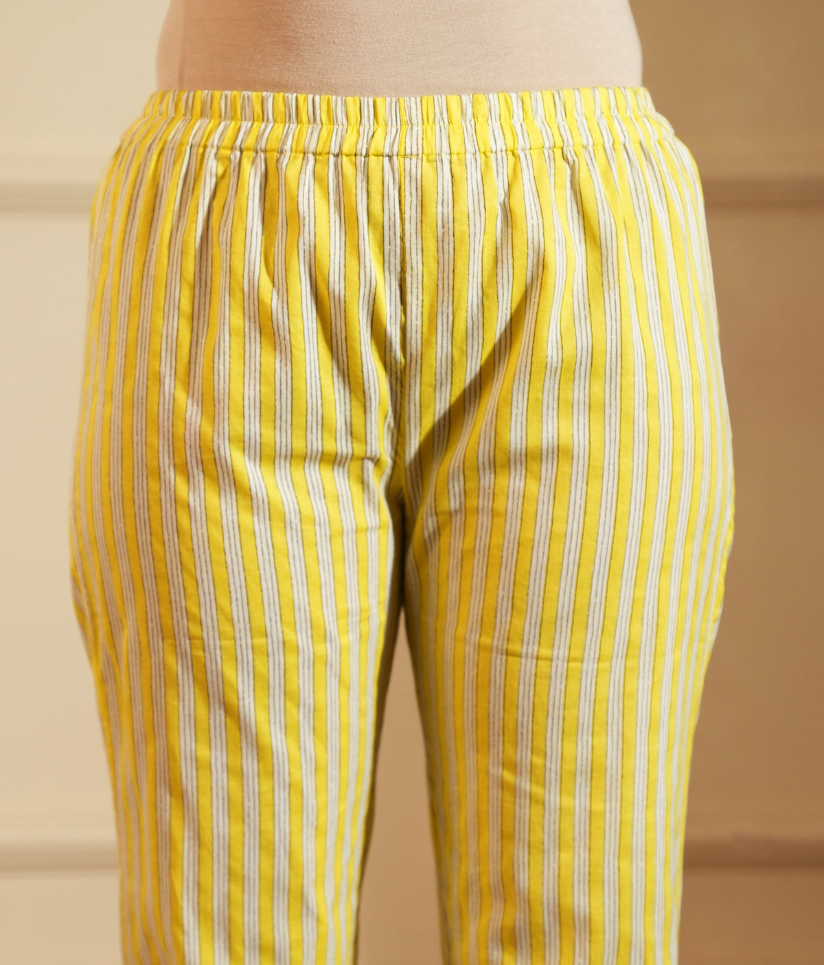 Yellow Palm Stripe Cotton Kurta Set