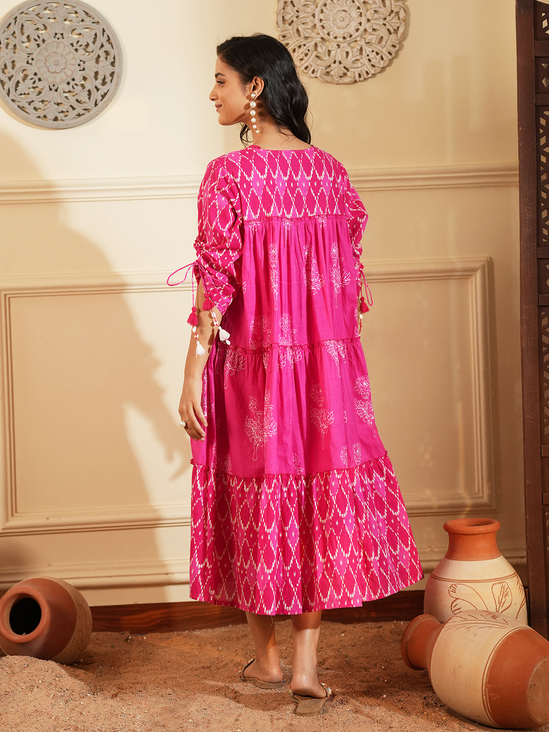 Fuchsia Pink Layered Cotton Dress