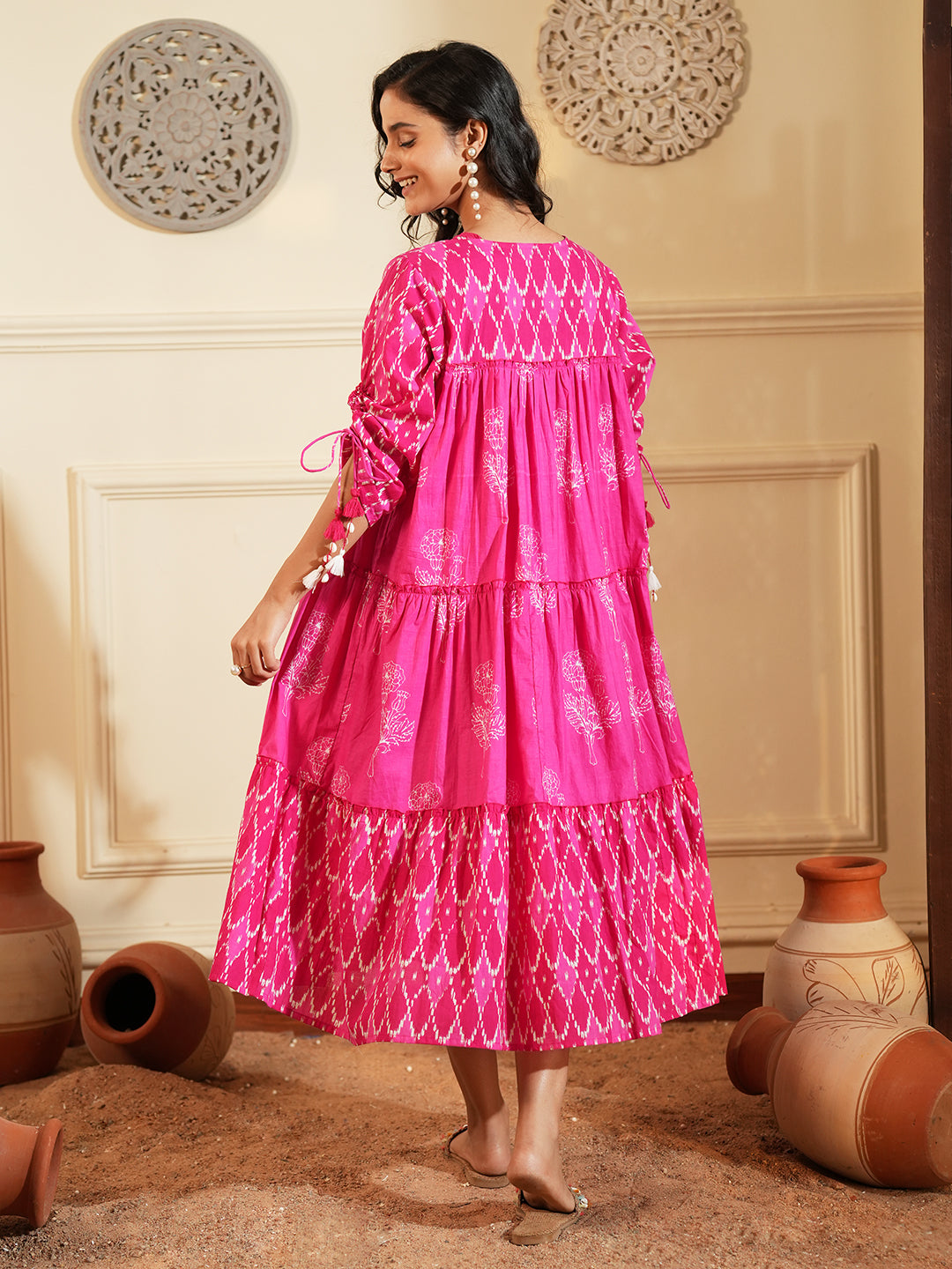 Fuchsia Pink Layered Cotton Dress