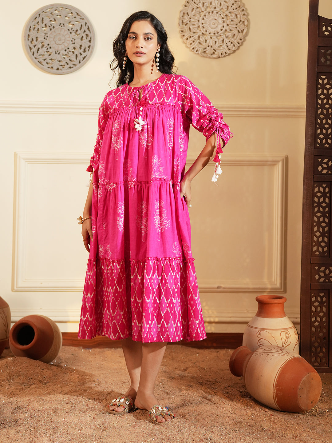 Fuchsia Pink Layered Cotton Dress