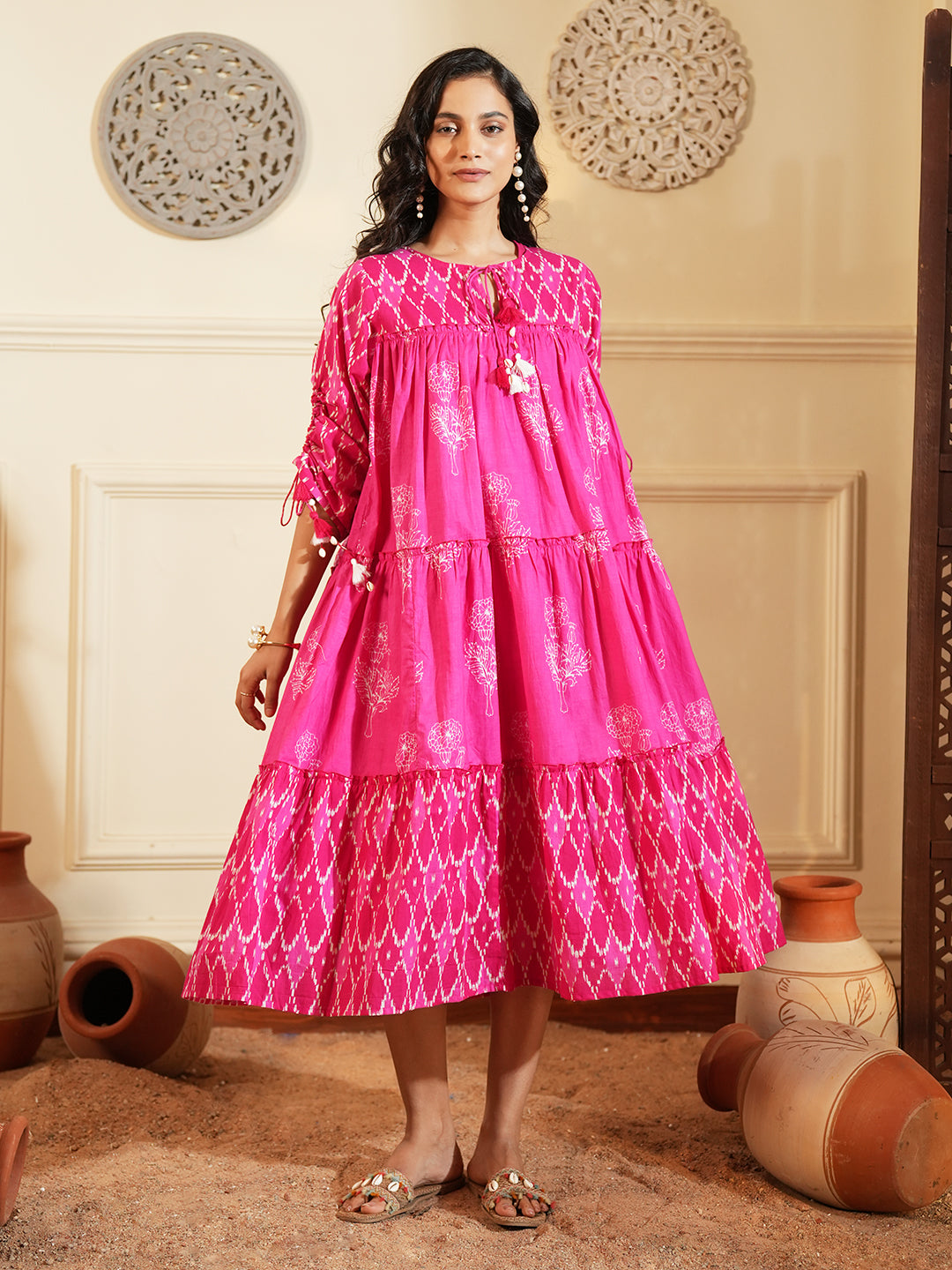 Fuchsia Pink Layered Cotton Dress