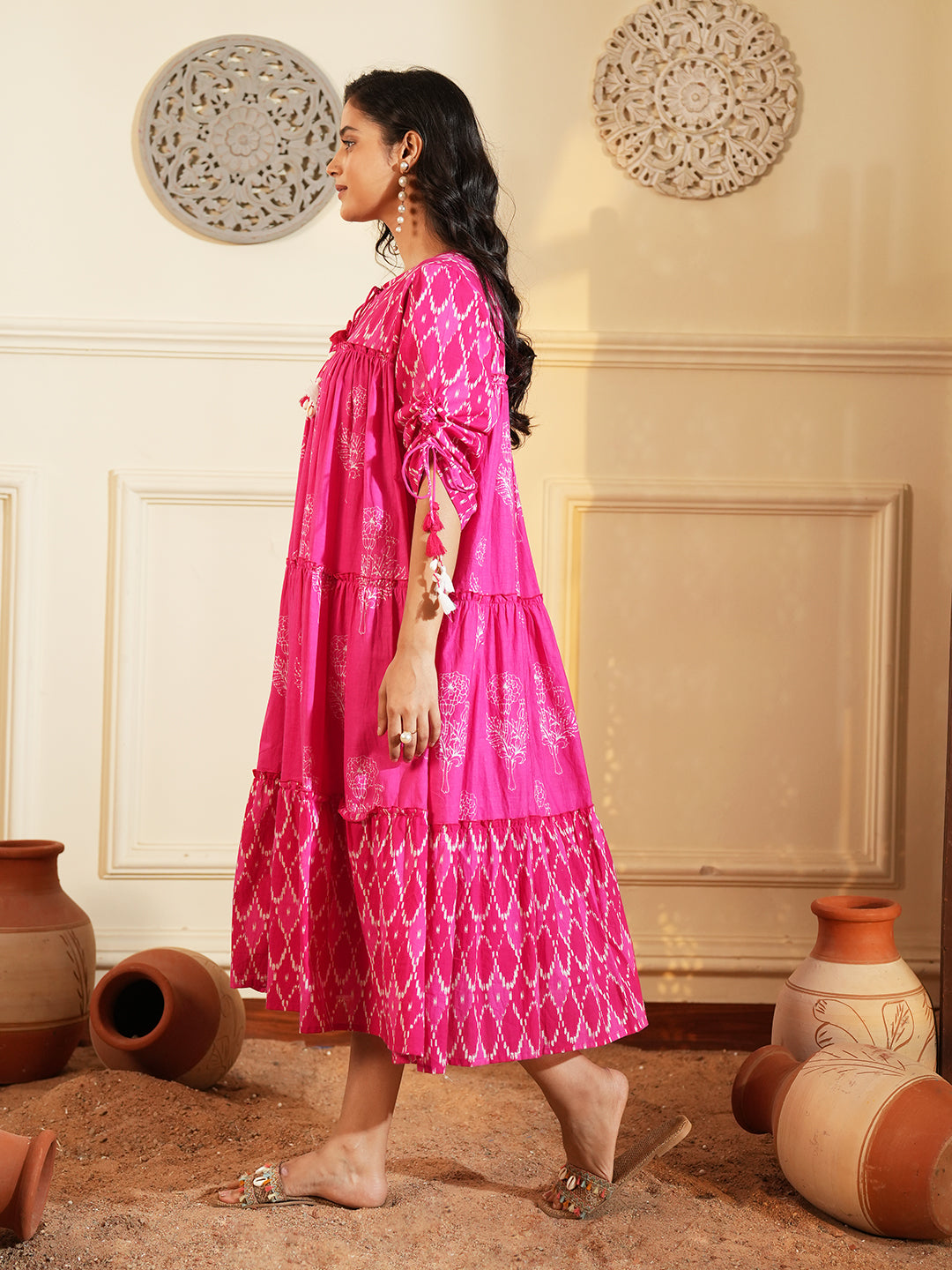 Fuchsia Pink Layered Cotton Dress