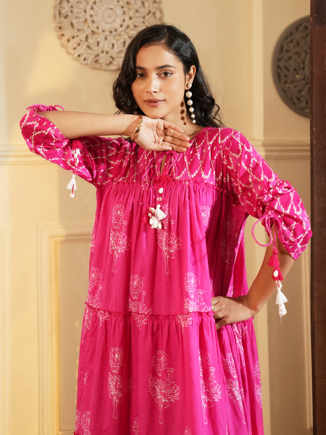 Fuchsia Pink Layered Cotton Dress