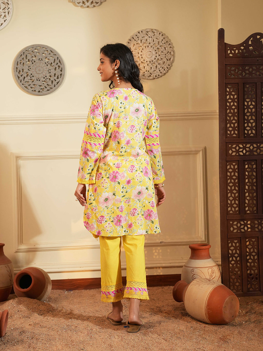 Yellow Cotton A-Line Co-ord Set