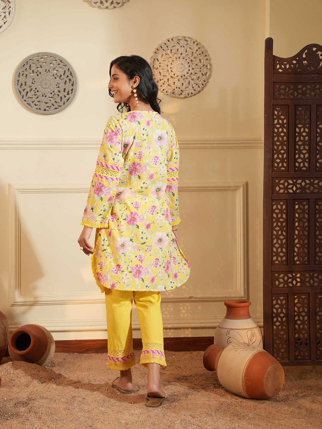 Yellow Cotton A-Line Co-ord Set